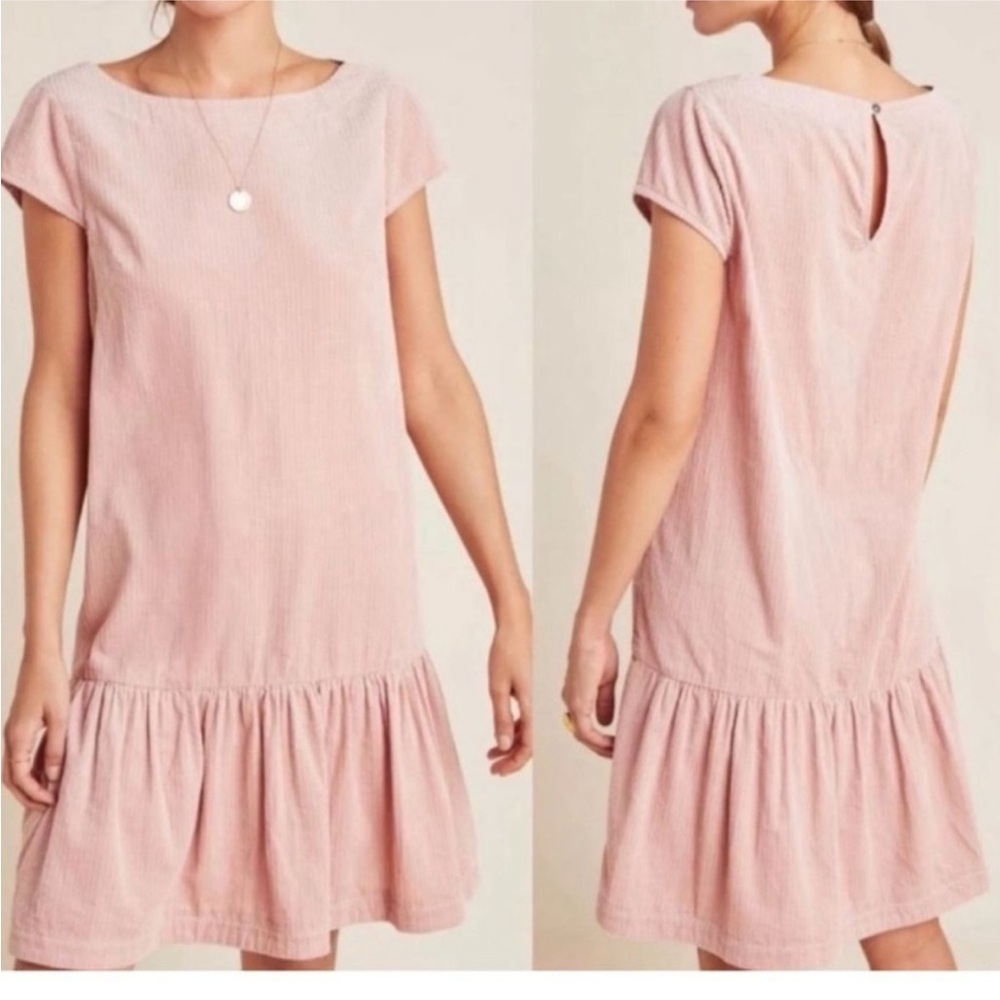 Maeve Anthropologie Tessa Flounced Corduroy Tunic Dress Pink Size 4